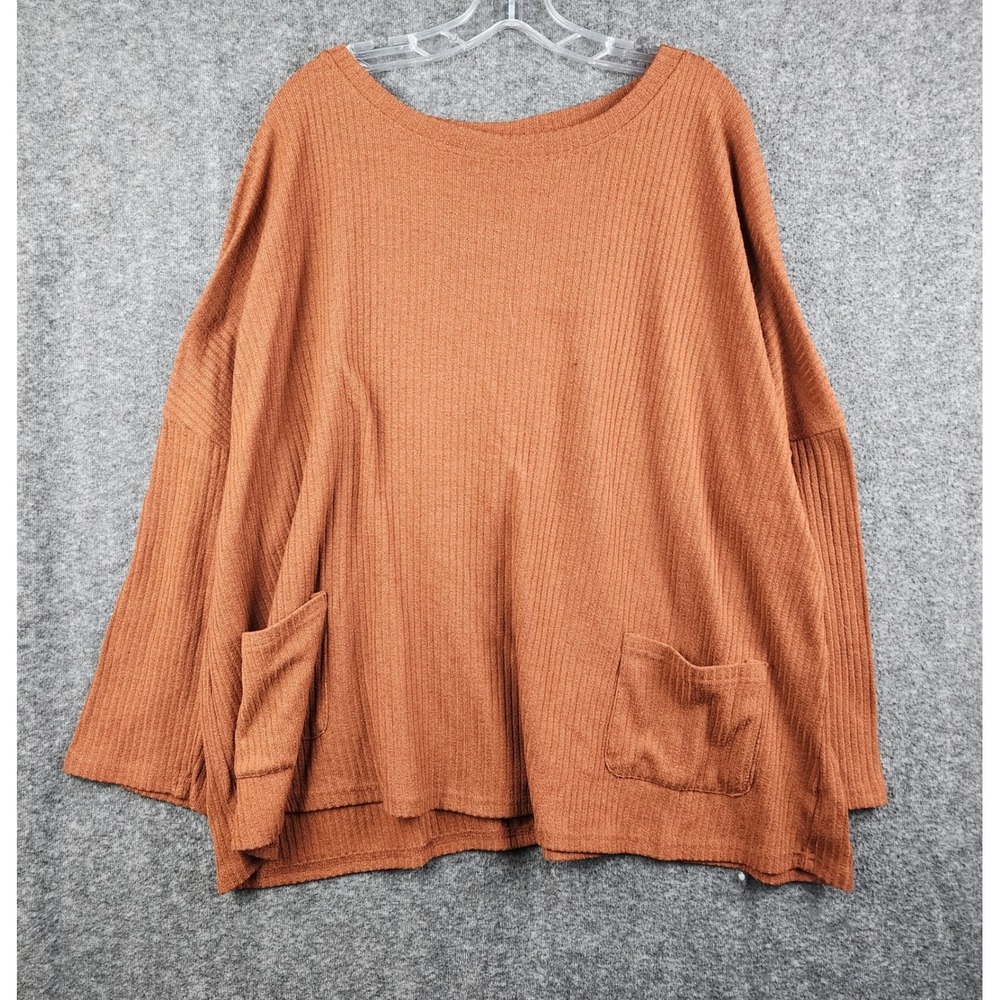 Women’s Oversized Ribbed Pocket Sweater - Rust Brown